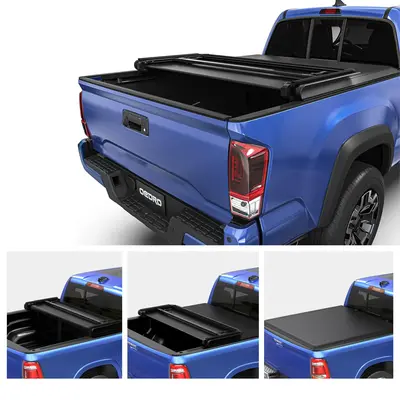 OEDRO 5ft Soft Tri-fold Tonneau Cover for 2016-2023 Toyota Tacoma with Track Rail System(Excl. Trail)