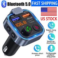 Wireless 5.0 FM Radio Transmitter for Car, Summer MP3 Music Player, QC3.0 PD 20W USB Car Charger with Ambient Light & Hands-f...