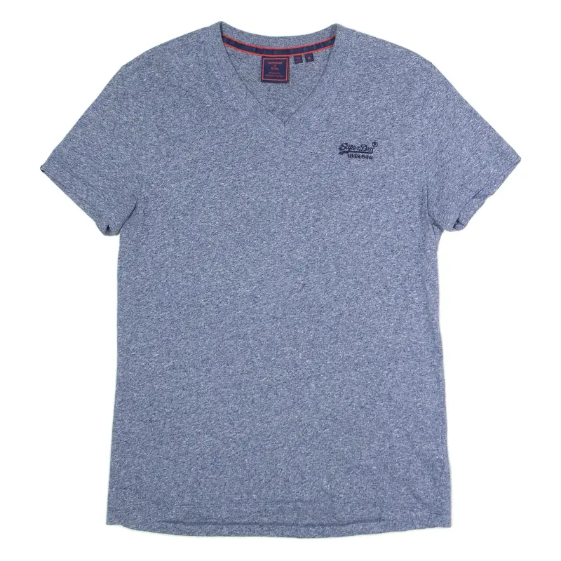 SUPERDRY Mens T-Shirt Blue V-Neck S