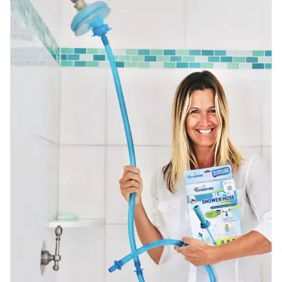 Rinseroo Slip-On Shower & Sink Hose - 6' Rubber Hose for Easy Wall Rinsing & More - Fits Showerheads Up to 4 Diameter - No ...