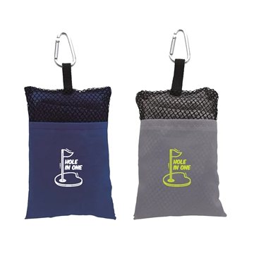 50 Custom Cooling Towel In Pouch - Carabiner Clip & Mesh Storage