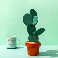 Cactus Design Coaster Set, 6 Counts Summer Creative Heat Resistant Non-slip Table Coaster, DIY Cactus Coaster with Flowerpot ...
