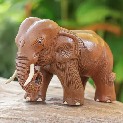 NOVICA Majestic Elephant Rain Tree Wood Sculpture from Thailand