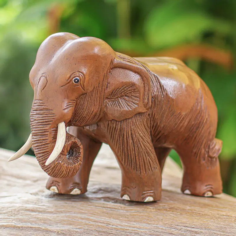NOVICA Majestic Elephant Rain Tree Wood Sculpture from Thailand