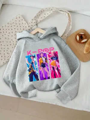 Girls' Kpop Hunter Series Hoodie, Long Sleeve Cartoon Print Pullover, Casual Comfortable Spring & Fall Fashion, Fitted Style