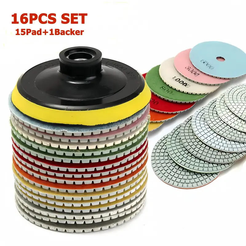 4 Inch 100mm Wet & Dry Polishing Pads Kit, Multi-purpose Diamond Polishing Pads Kit, Grinding Discs Set for Granite Stone Con...