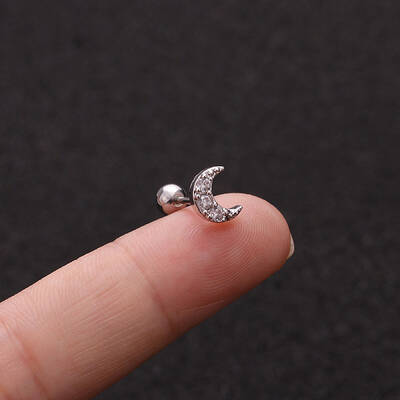 316L Surgical Stainless Steel Micro Pave Clear Cubic Zirconia Moon Cartilage Earrings
