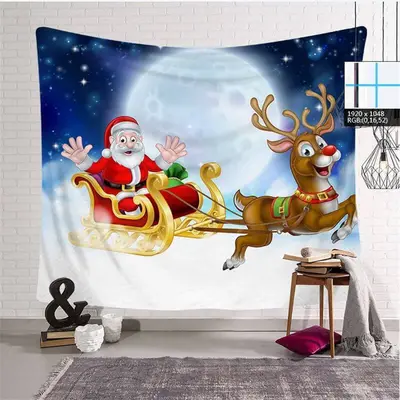 Santa Claus Elk Christmas Cartoon Moon Wall Tapestry - Aperturee