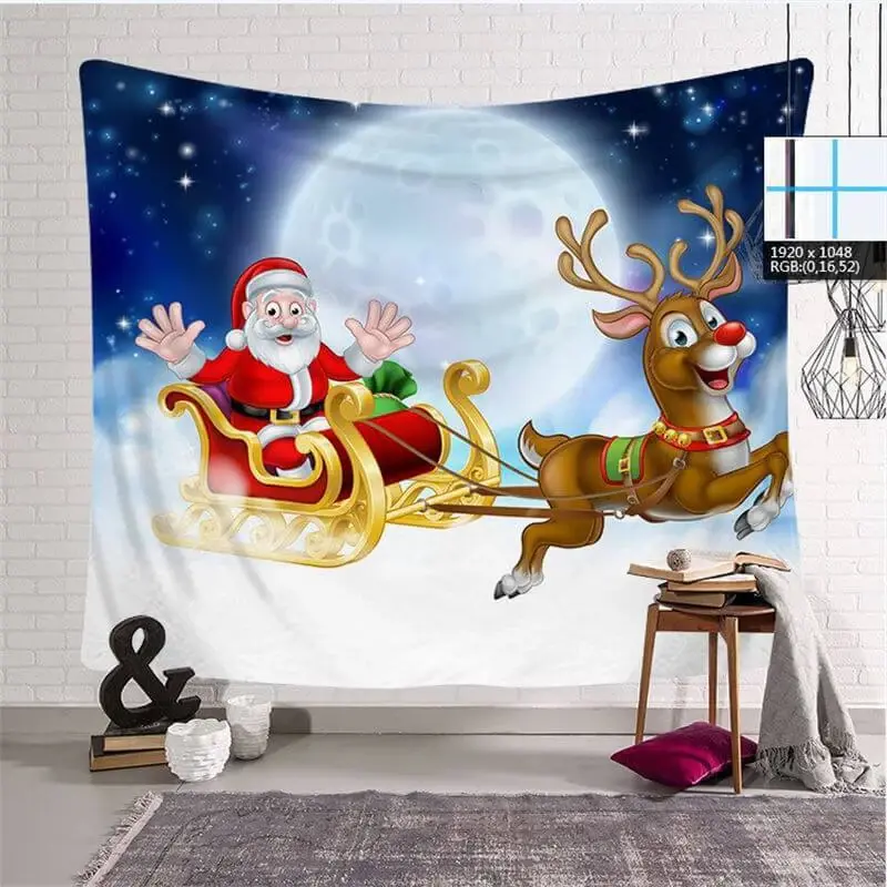 Santa Claus Elk Christmas Cartoon Moon Wall Tapestry - Aperturee