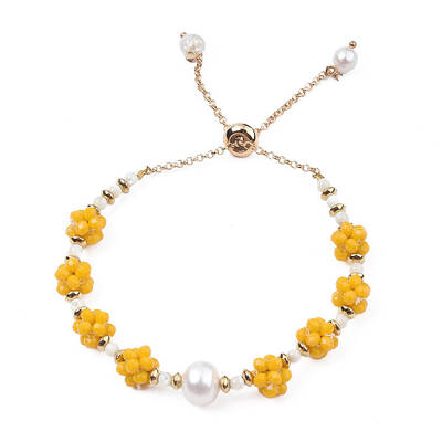 Natural Pearl & Glass Braided Slider Bracelet