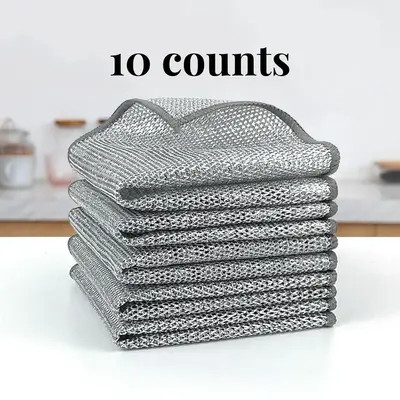 10 Counts Dishwashing Rags, Double Side Multipurpose Non-Scratch Wire Dishcloths for Wet and Dry Use, Reusable Wire Cleaning ...