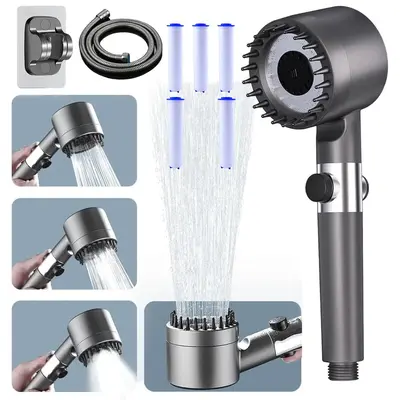 Ion Drops Shower Head with High Pressure (Clean Tub & Pet), Multi-Mode Shower Head with 60 Inch Hose, Filtered Showerhead Rem...