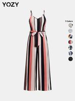 YOZY Plants Print Belted Cami Jumpsuit/ Casual Adjustable Strap Sleeveless Wide Leg Jumpsuit, 2024 Women's Summer Outfits for...