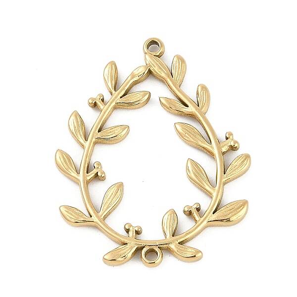 304 Stainless Steel Teardrop Leaf Connector Charms