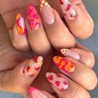24pcs Fruit Pattern Fake Nail & 1 Count Tape & 1 Count Nail File, Fashion Press on Nails for Women & Girls DIY Nail Art, El...