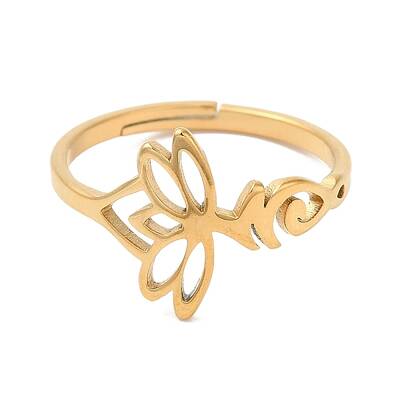 Ion Plating(IP) 304 Stainless Steel Hollow Lotus Adjustable Ring for Women