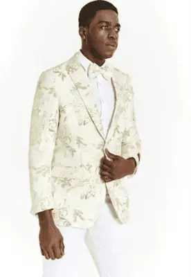 Style#-B6362 White Dinner Jacket - White Paisley Blazer - White Sportcoat With Bowtie