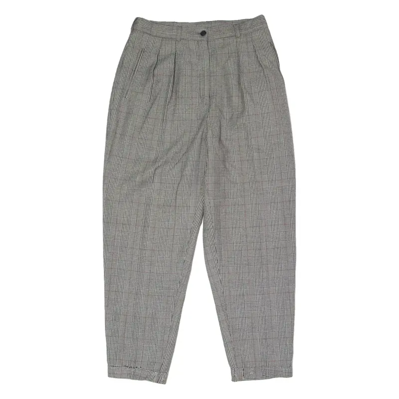 PATRICE BREAL Houndstooth Check Womens Trousers Grey Slim Tapered 90s Wool W28 L25