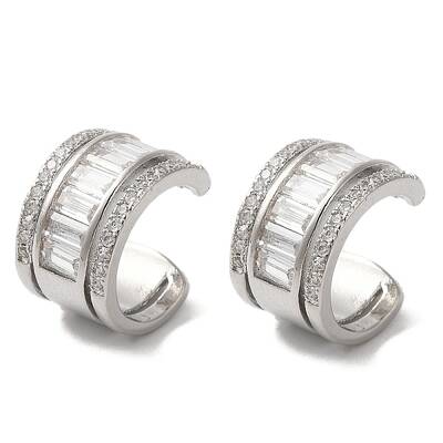 Brass Micro Pave Clear Cubic Zirconia Cuff Earrings for Women