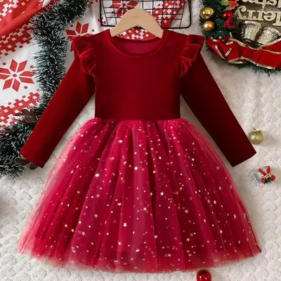 Christmas Dress for Girls Long Sleeve Autumn Winter Casual Clothes 3-8 Years Sequin Birthday Party Princess Dress Spring Kids...