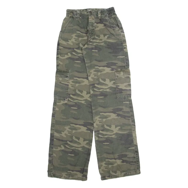 SUBDUED Camo Cargo Womens Trousers Green Relaxed Wide-Leg W24 L34