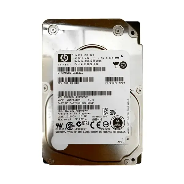 518022-002 HP 146GB 6Gb/s SAS 15000 2.5-inch Hard Drive