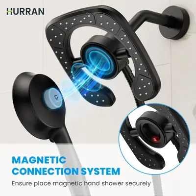 Hurran High Pressure 7.2 2-in-1 Rainfall & Handheld Shower Head with Magnetic Dock offers 10 settings for a customized show...