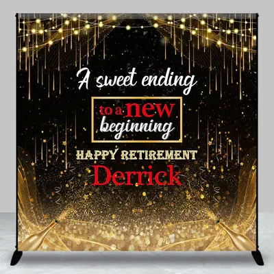 Aperturee Black Gold Glitter Custom Name Retirement Backdrop - Aperturee