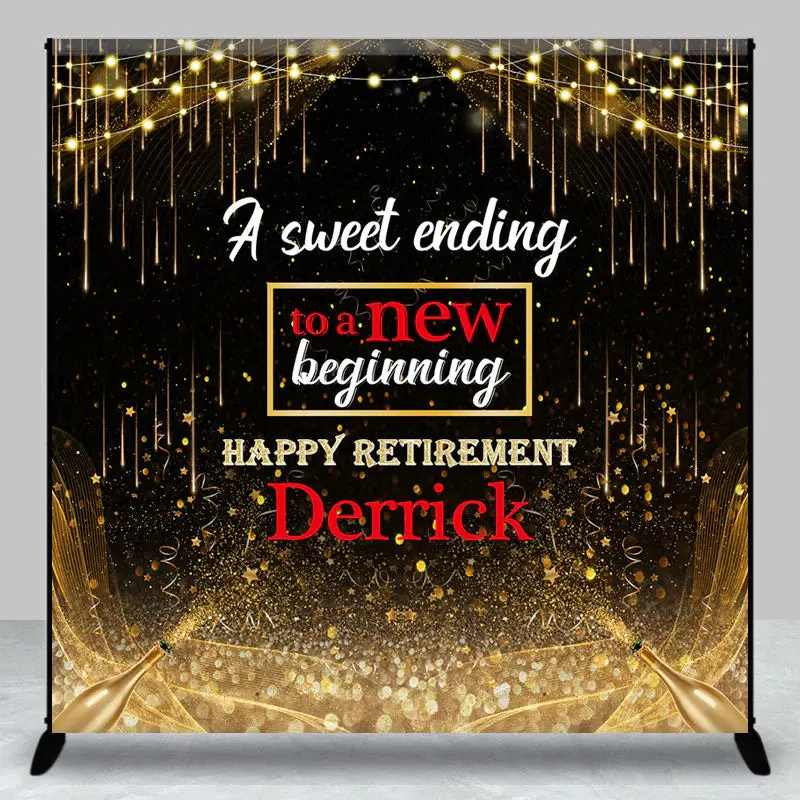 Aperturee Black Gold Glitter Custom Name Retirement Backdrop - Aperturee