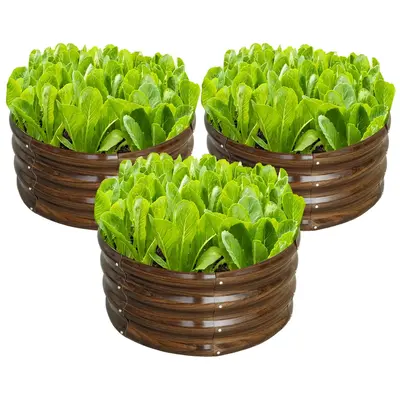 SnugNiture 3-Pack 2x2x1 ft Modular Metal Round Raised Garden Bed Kit Stackable Vegetable Planters Elevated Planting Boxes Eco...