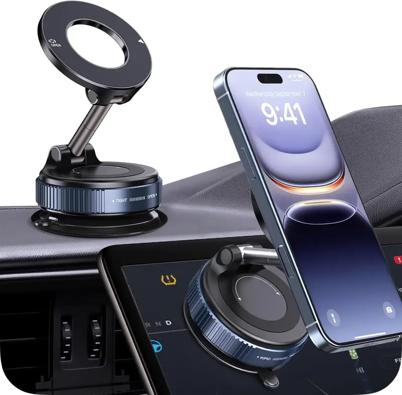 Upgrade Magnetic Phone Holder for Car, 360° Adjustable Vacuum Suction Phone Mount, Hands-Free Pocket Size Foldable Portable ...