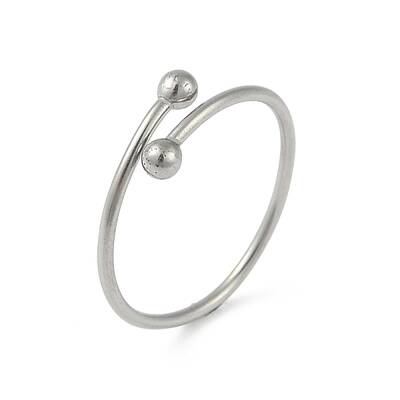 Non-Tarnish 304 Stainless Steel Round Ball Open Cuff Finger Rings for Women