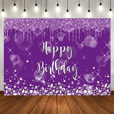 Aperturee Silver Glitter Purple Blur Happy Birthday Backdrop