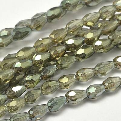 Faceted Teardrop Full Rainbow Plated Glass Bead Strands