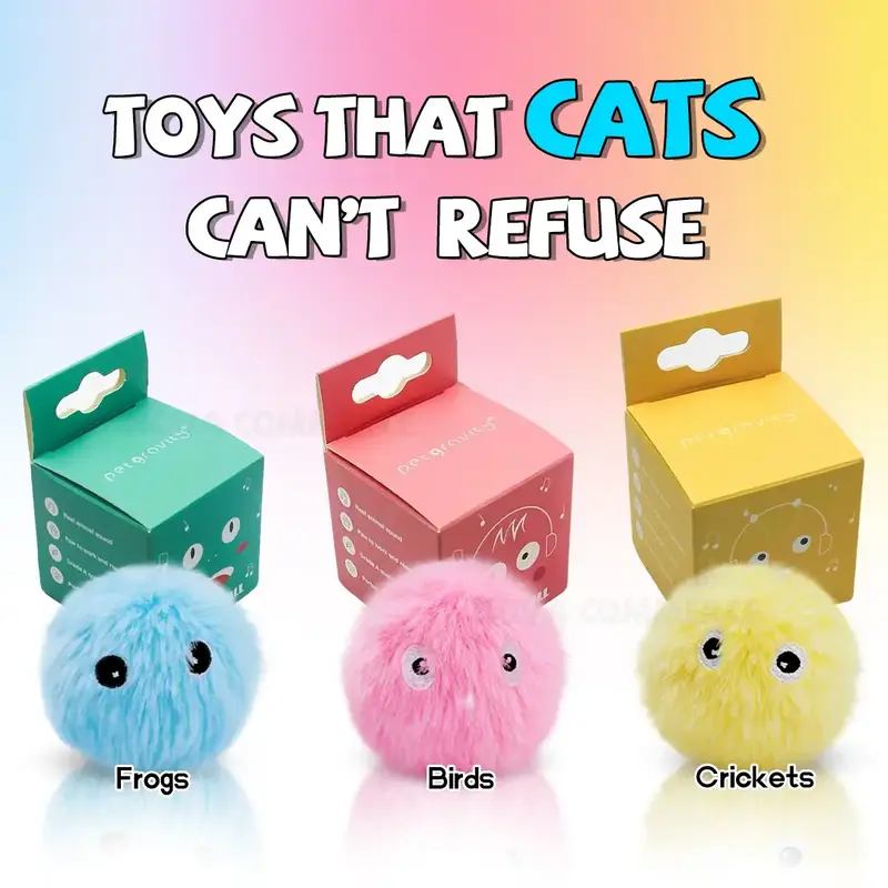 Smart Electric Chirping Plush Ball Toy for Cats, Fluffy Squeaky Cat Chewing Toy Ball, Interactive Sounding Cat Scratcher, Cat...