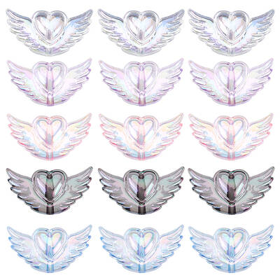 40pcs 5 Colors Transparent Acrylic Heart Wing Beads