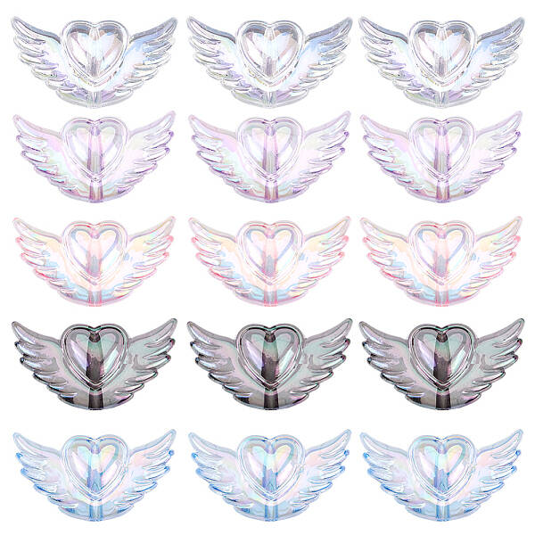 40pcs 5 Colors Transparent Acrylic Heart Wing Beads