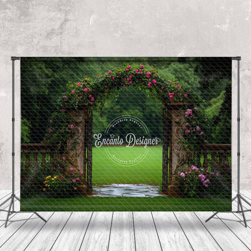Greenery Field Arch Floral Wedding Photo Backdrop - Aperturee