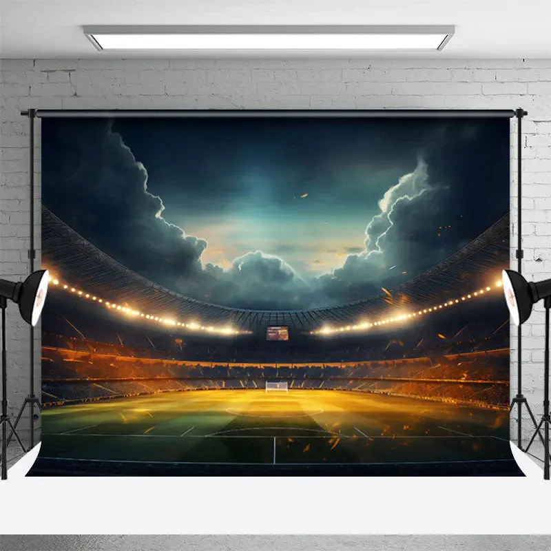 Cloud Nightfall Dim Light Football Field Backdrop - Aperturee