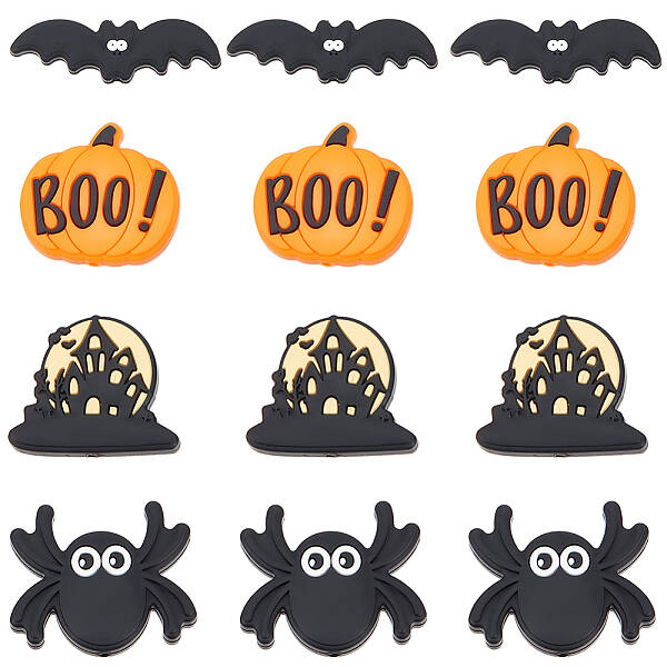 16Pcs 4 Styles Halloween Silicone Beads