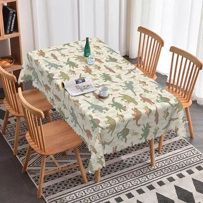 Aperturee Dinosaur Beige Cartoon Rectangle Tablecloth For Decor, 52x70 Inch, 30.82 USD, rectangle tablecloths, ZJY04661-A