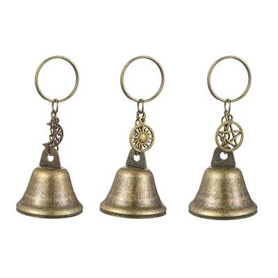 Iron Bell & Hollow Out Moon/Star/Sun Alloy Pendant Keychains