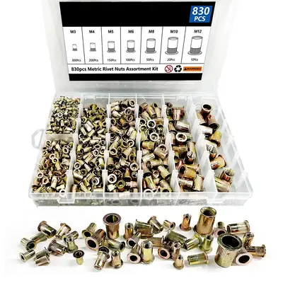 Rivet Nut Tool Kit, 830pcs SAE/Metric Rivet Nut Assortment Kit M3, M4, M5, M6, M8, M10, M12, (Metric - 830pcs) #6-32、#8-32�...