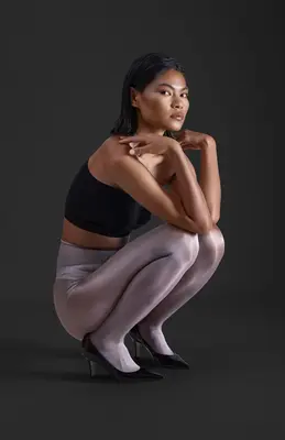 LECHERY® LUSTROUS SILKY SHINY 40 DENIER SEMI-OPAQUE PANTYHOSE TIGHTS • GREY | Size: L/XL | Color: Grey