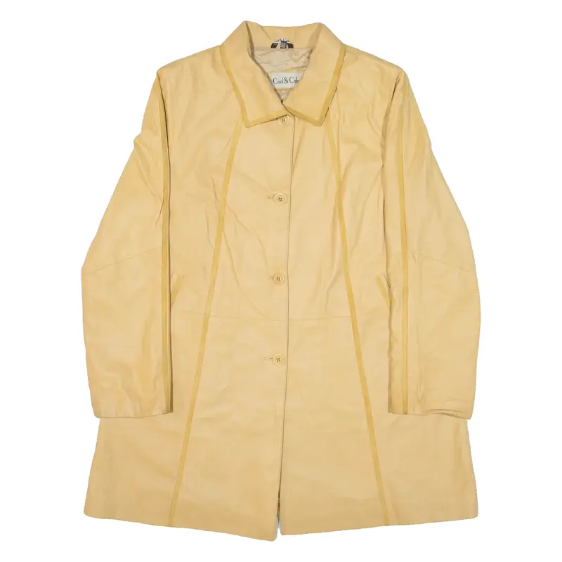 COOL & CALM Womens Overcoat Coat Beige Leather M