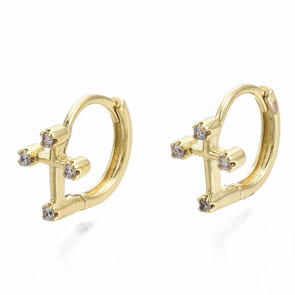 Brass Micro Pave Clear Cubic Zirconia Huggie Hoop Earrings