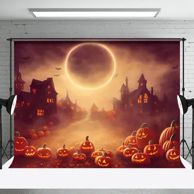 Aperturee Mysterious Scary Pumpkin Town Halloween Backdrop - Aperturee