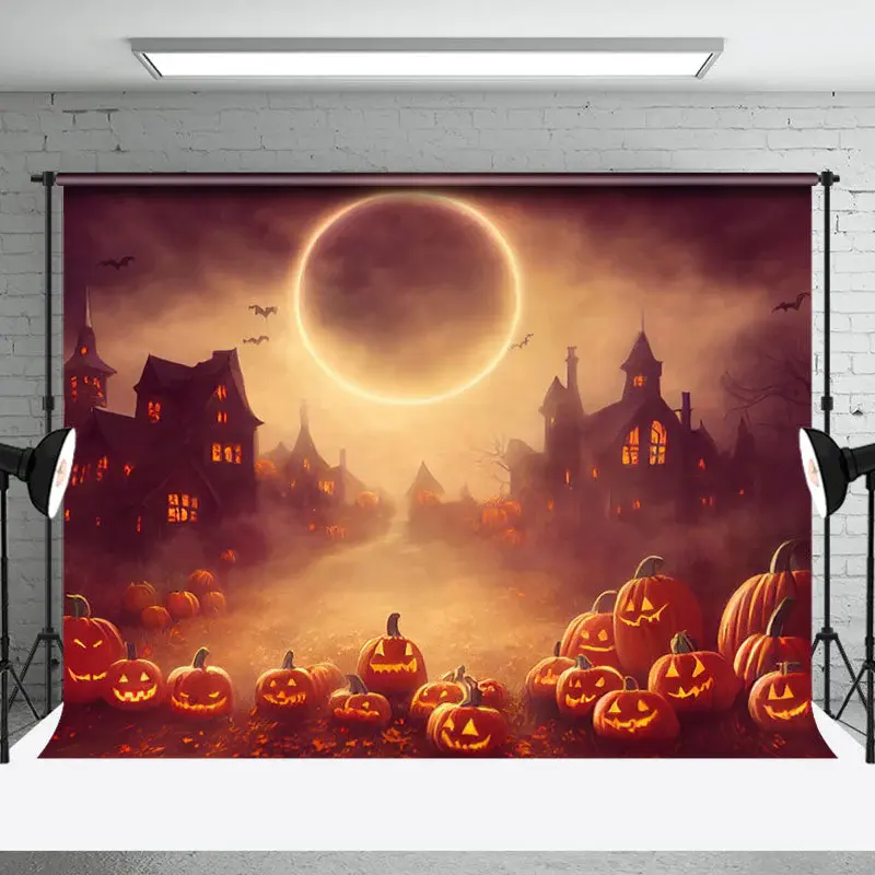 Aperturee Mysterious Scary Pumpkin Town Halloween Backdrop - Aperturee