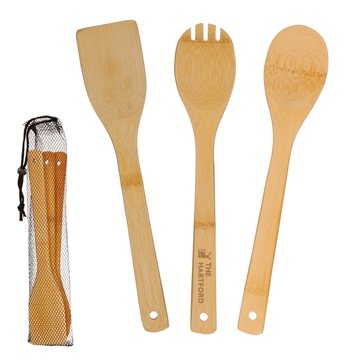25 Customized 3 Piece Bamboo Cooking Utensil Set - Net Bag
