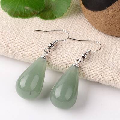 Natural Green Aventurine Teardrop Dangle Earrings